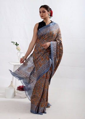 Grey Tussar Pure Silk Saree With Blouse Piece - Indian Silk House Agencies