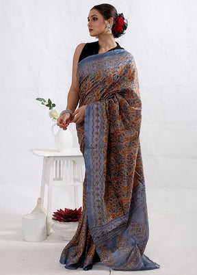 Grey Tussar Pure Silk Saree With Blouse Piece - Indian Silk House Agencies