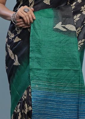 Black Tussar Silk Saree With Blouse Piece - Indian Silk House Agencies