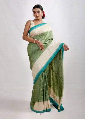Green Embroidered Tussar Silk Saree With Blouse Piece - Indian Silk House Agencies