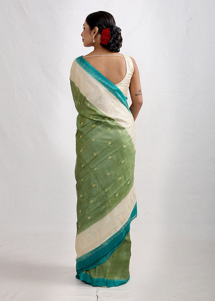 Green Embroidered Tussar Silk Saree With Blouse Piece - Indian Silk House Agencies