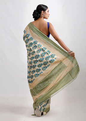 Cream Embroidered Tussar Silk Saree With Blouse Piece - Indian Silk House Agencies