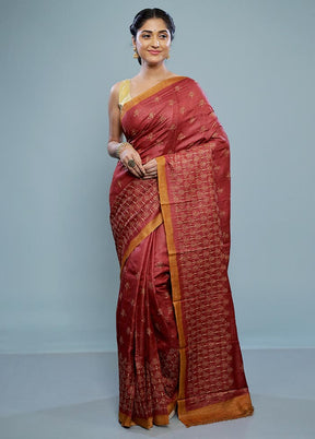 Coral Embroidered Tussar Silk Saree With Blouse Piece - Indian Silk House Agencies