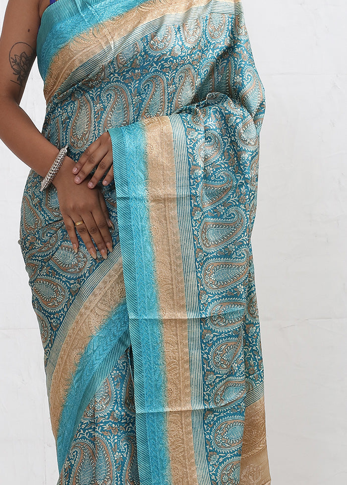 Blue Embroidered Tussar Silk Saree With Blouse Piece - Indian Silk House Agencies