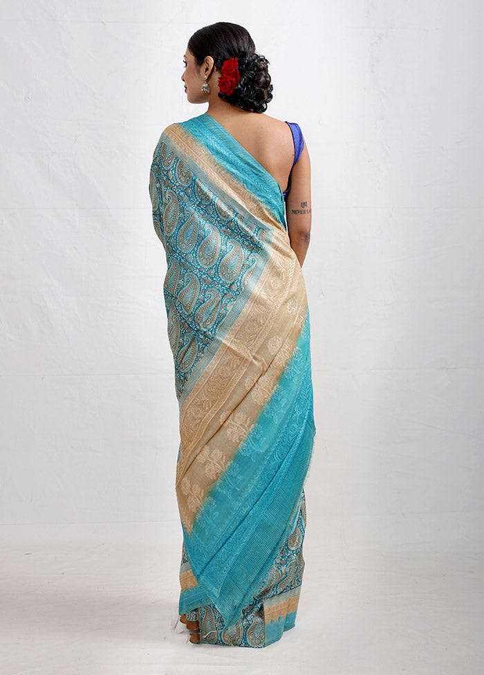 Blue Embroidered Tussar Silk Saree With Blouse Piece - Indian Silk House Agencies