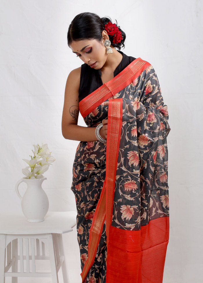 Grey Chanderi Cotton Saree With Blouse Piece - Indian Silk House Agencies