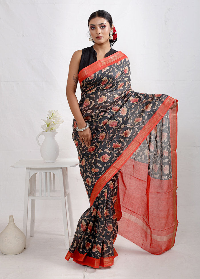 Grey Chanderi Cotton Saree With Blouse Piece - Indian Silk House Agencies