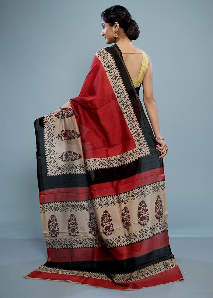 Red Chanderi Cotton Saree With Blouse Piece - Indian Silk House Agencies