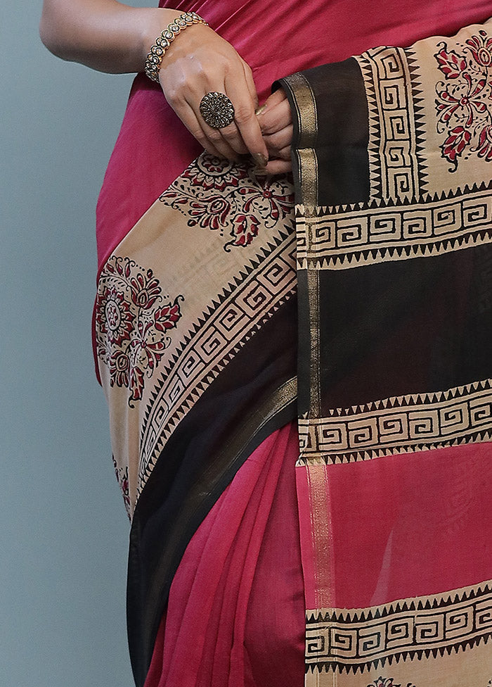 Pink Chanderi Cotton Saree With Blouse Piece - Indian Silk House Agencies