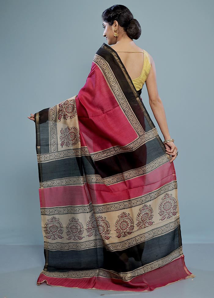 Pink Chanderi Cotton Saree With Blouse Piece - Indian Silk House Agencies