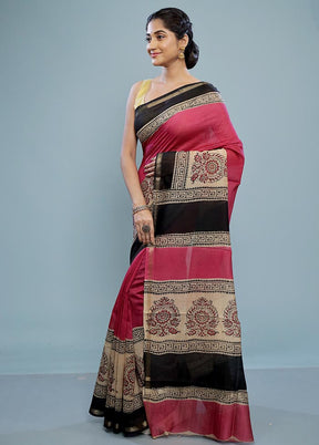 Pink Chanderi Cotton Saree With Blouse Piece - Indian Silk House Agencies