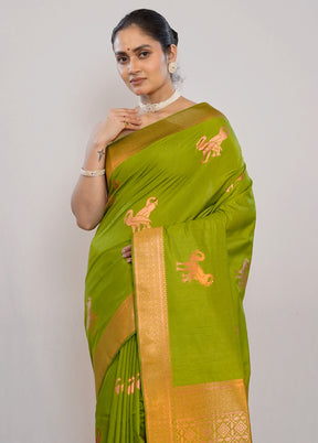 Green Dupion Silk Saree With Blouse Piece - Indian Silk House Agencies