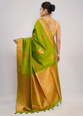 Green Dupion Silk Saree With Blouse Piece - Indian Silk House Agencies