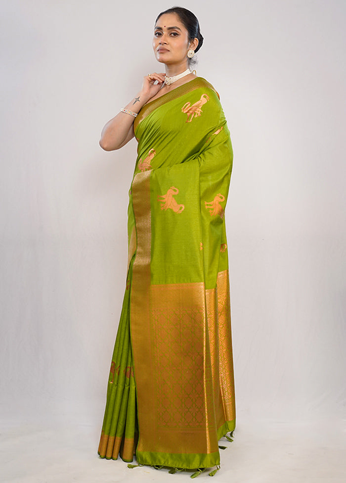 Green Dupion Silk Saree With Blouse Piece - Indian Silk House Agencies