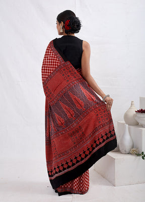 Red Printed Pure Silk Saree With Blouse Piece - Indian Silk House Agencies