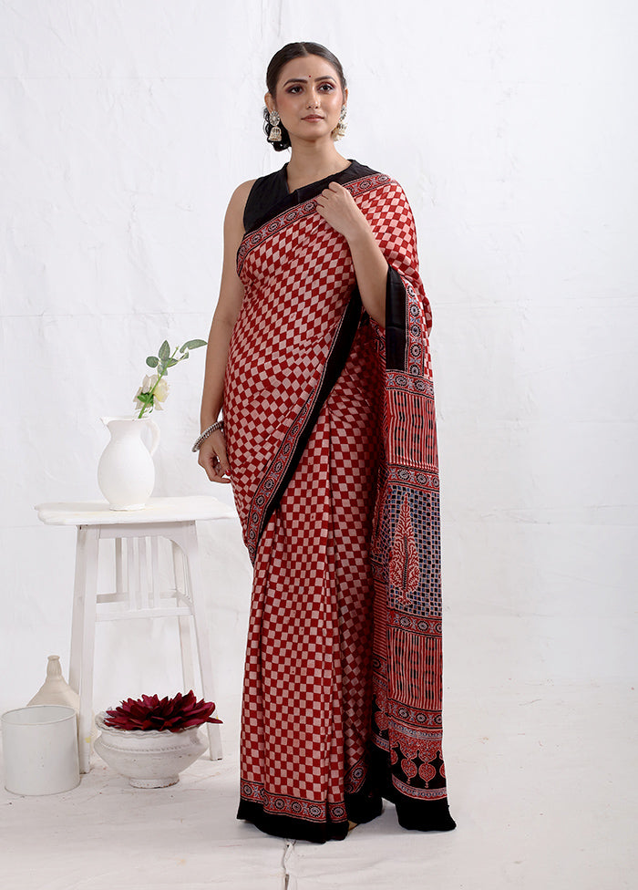 Maroon Printed Pure Silk Saree With Blouse Piece - Indian Silk House Agencies