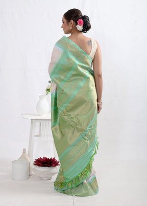 Cream Gadwal Pure Silk Saree Without Blouse Piece - Indian Silk House Agencies