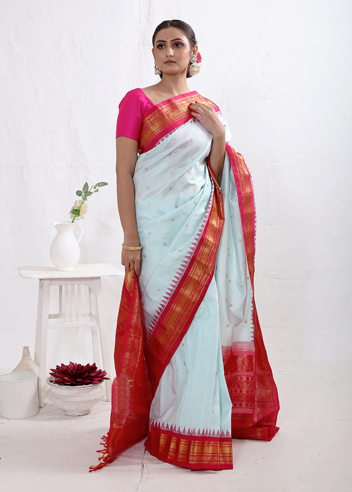Blue Gadwal Pure Silk Saree Without Blouse Piece - Indian Silk House Agencies