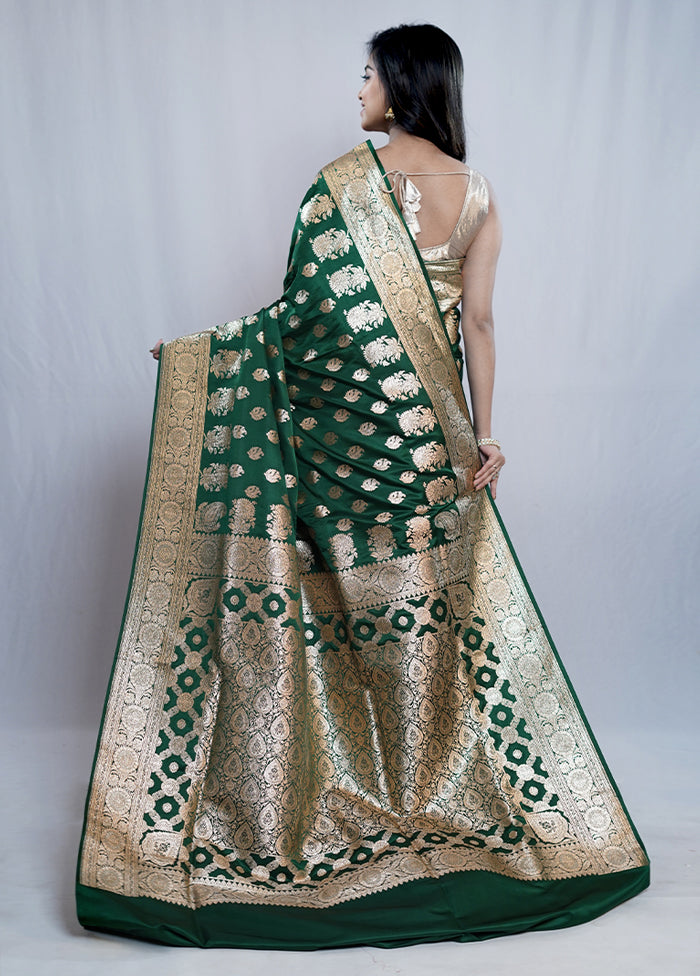 Green Banarasi Silk Saree With Blouse Piece - Indian Silk House Agencies