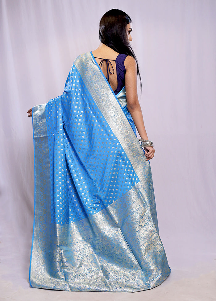 Blue Banarasi Silk Saree With Blouse Piece - Indian Silk House Agencies