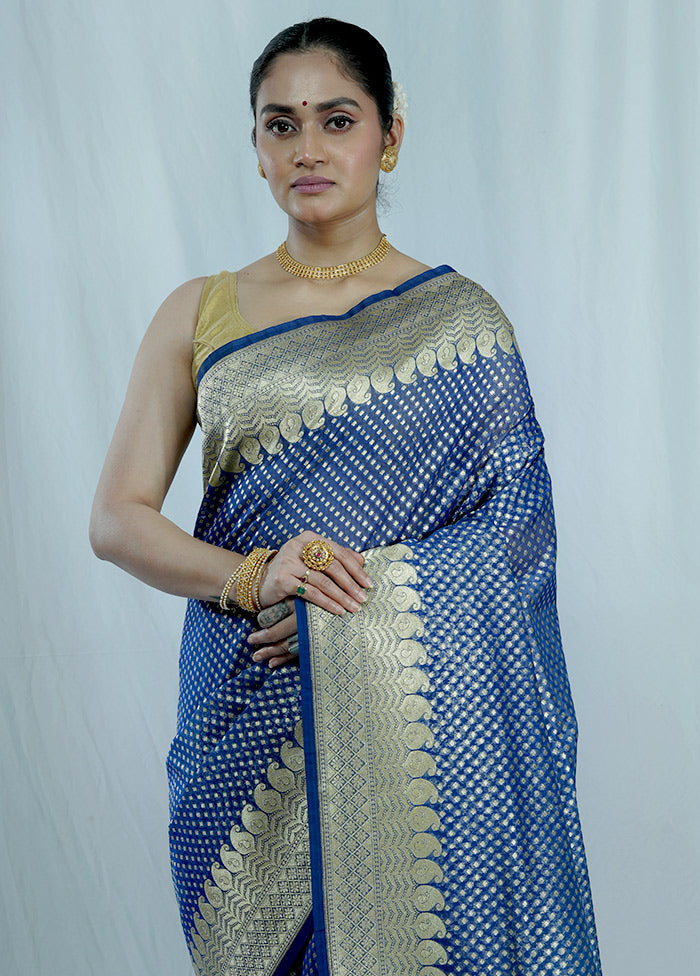 Blue Kora Silk Saree With Blouse Piece - Indian Silk House Agencies