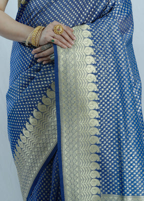 Blue Kora Silk Saree With Blouse Piece - Indian Silk House Agencies