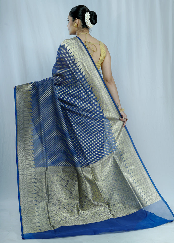 Blue Kora Silk Saree With Blouse Piece - Indian Silk House Agencies