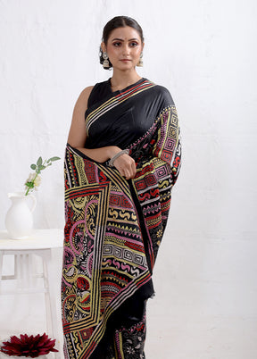 Black Kantha Stitch Pure Silk Saree With Blouse Piece - Indian Silk House Agencies