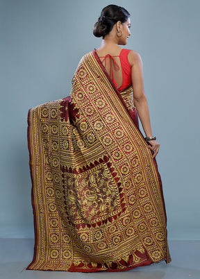 Maroon Kantha Stitch Pure Silk Saree With Blouse Piece - Indian Silk House Agencies