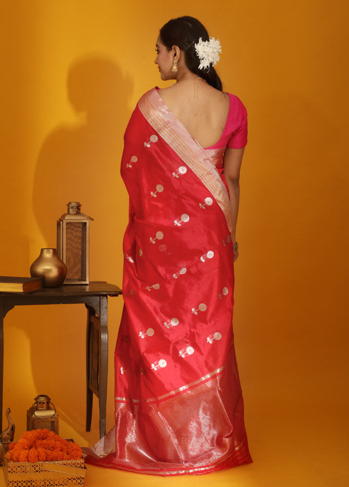 Red Chanderi Pure Cotton Saree With Blouse Piece - Indian Silk House Agencies