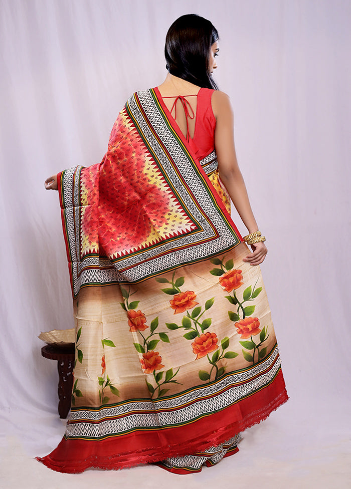 Multicolor Printed Pure Silk Saree With Blouse Piece - Indian Silk House Agencies