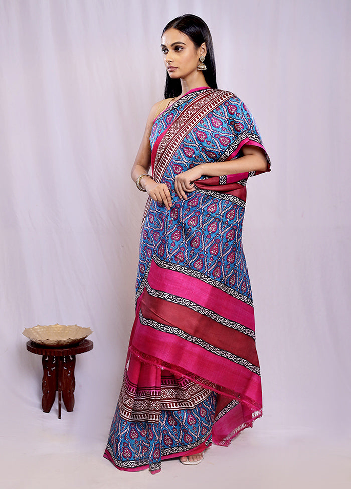 Multicolor Printed Pure Silk Saree With Blouse Piece - Indian Silk House Agencies