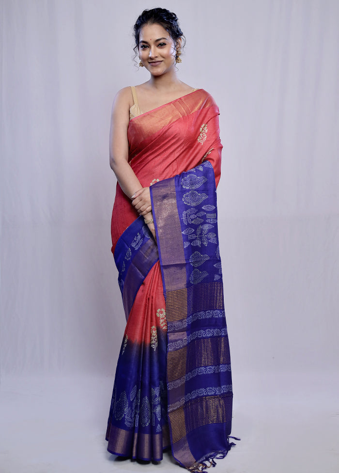 Pink Tussar Silk Saree With Blouse Piece - Indian Silk House Agencies