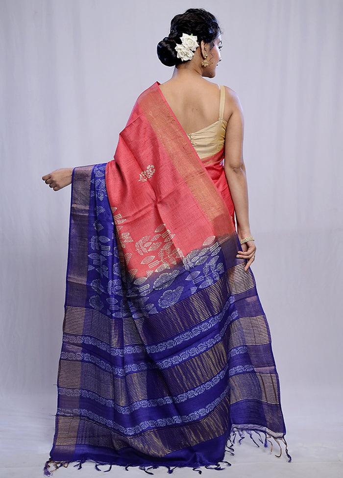 Pink Tussar Silk Saree With Blouse Piece - Indian Silk House Agencies