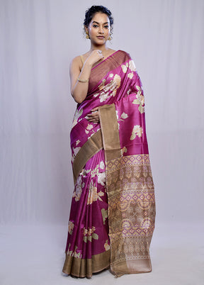 Purple Tussar Silk Saree With Blouse Piece - Indian Silk House Agencies