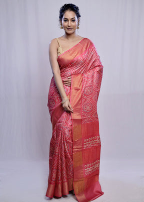 Pink Tussar Silk Saree With Blouse Piece - Indian Silk House Agencies