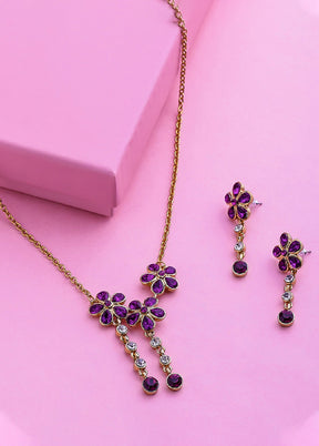 Gold Plated Trio Miracle Flower Jewellery Set With Crystals - Indian Silk House Agencies
