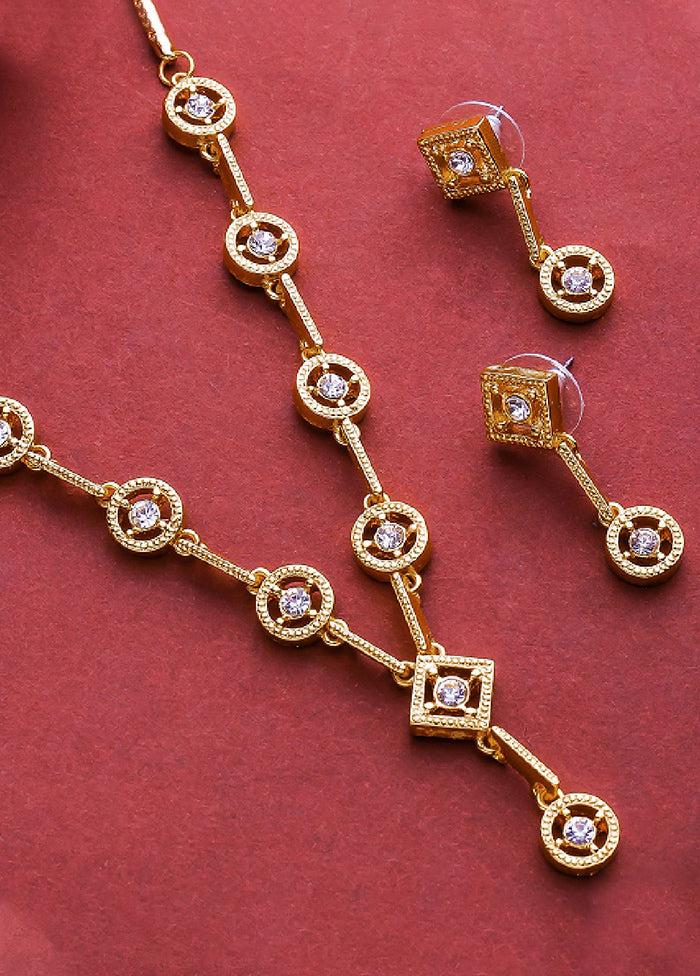 Gold Plated Geometric Designer Jewellery Set With Crystals - Indian Silk House Agencies
