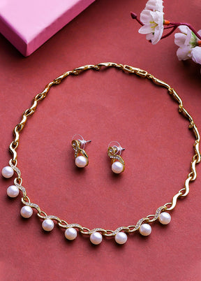 Gold Plated Elegant Jewellery Set With Pearl Drop - Indian Silk House Agencies