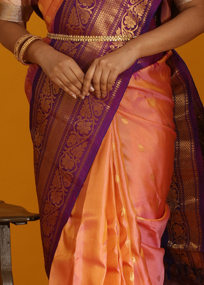 Peach Gadwal Pure Silk Saree Without Blouse Piece - Indian Silk House Agencies