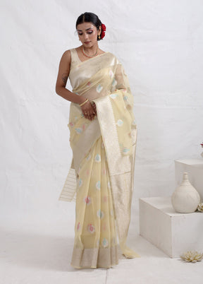 Cream Kora Silk Saree With Blouse Piece - Indian Silk House Agencies