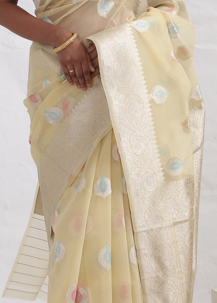 Cream Kora Silk Saree With Blouse Piece - Indian Silk House Agencies