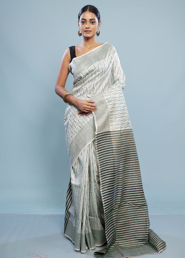 Grey Kantha Stitch Pure Silk Saree With Blouse Piece - Indian Silk House Agencies