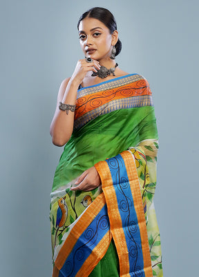 Green Printed Pure Silk Saree With Blouse Piece - Indian Silk House Agencies