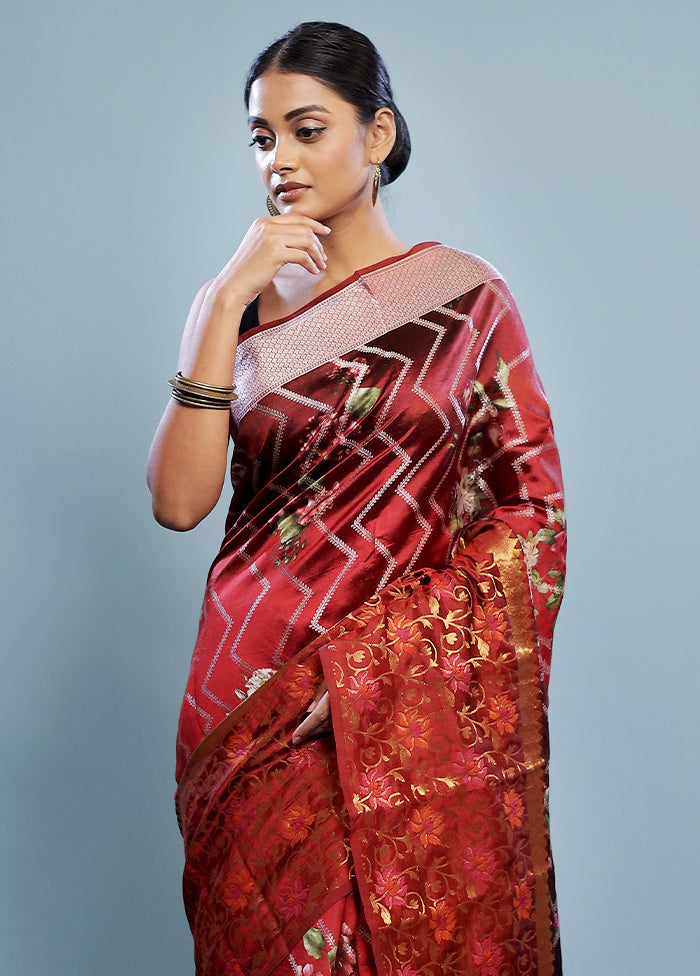 Maroon Tussar Silk Saree With Blouse Piece - Indian Silk House Agencies