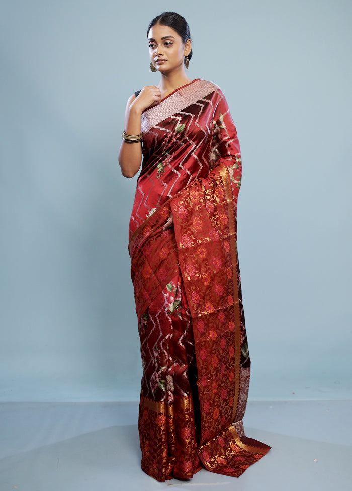 Maroon Tussar Silk Saree With Blouse Piece - Indian Silk House Agencies