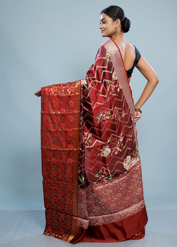 Maroon Tussar Silk Saree With Blouse Piece - Indian Silk House Agencies