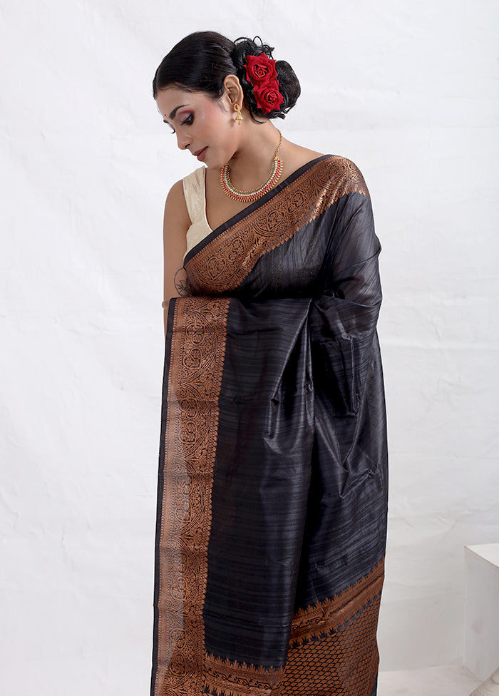 Black Cotton Saree With Blouse Piece - Indian Silk House Agencies