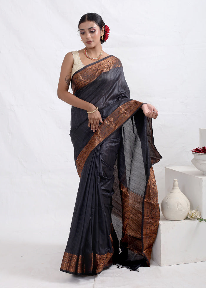 Black Cotton Saree With Blouse Piece - Indian Silk House Agencies