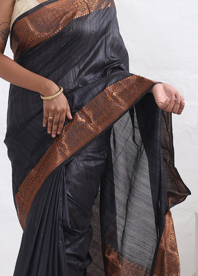 Black Cotton Saree With Blouse Piece - Indian Silk House Agencies